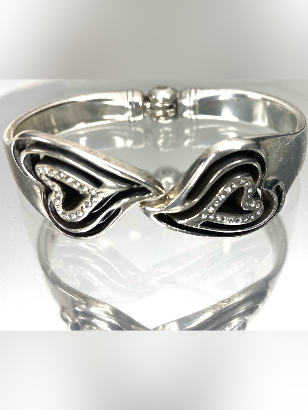 Brighton Silver Heart Motif Hinged Bangle with Crystal Accents - Picture 3 of 6